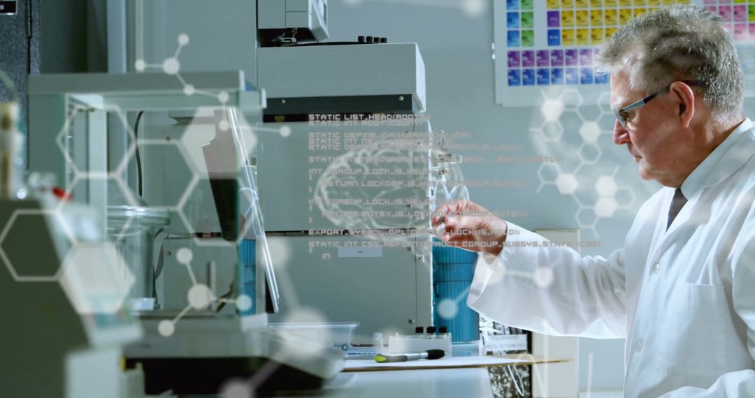 Scientist Analyzing Data with Scientific Graphics in Laboratory