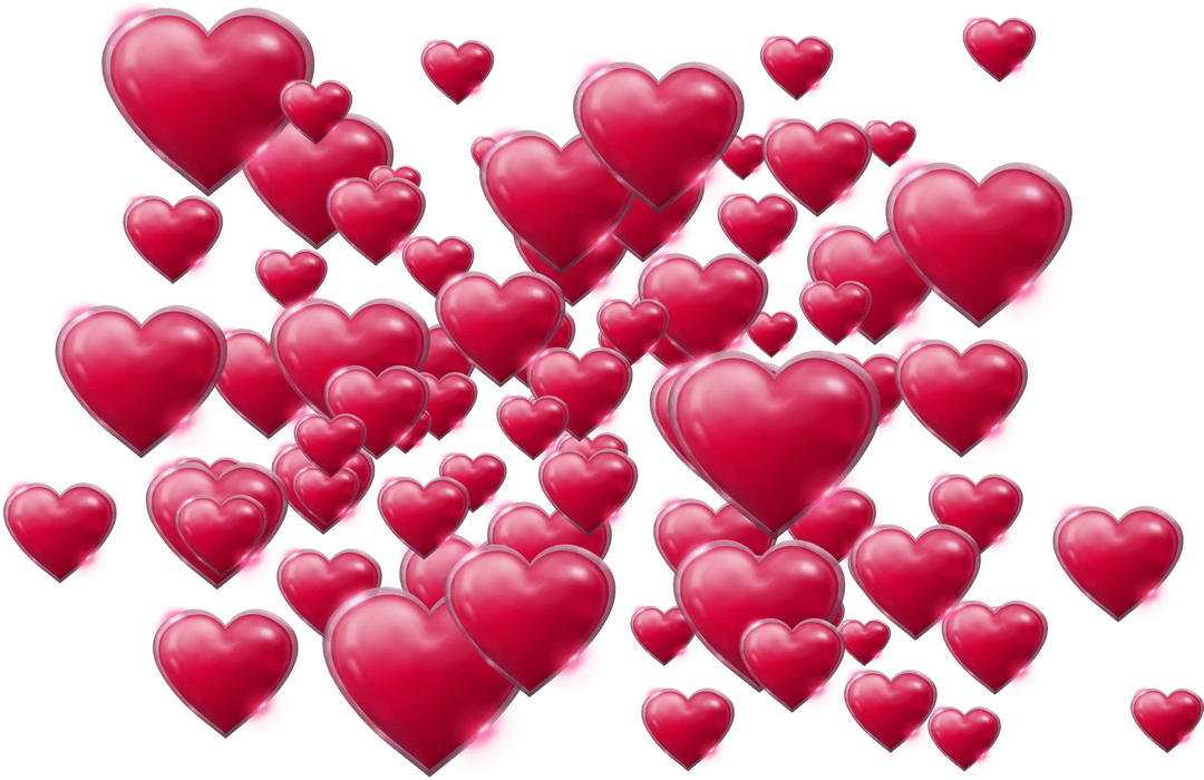 Transparent Floating Glossy Red Hearts Falling as Valentine Background