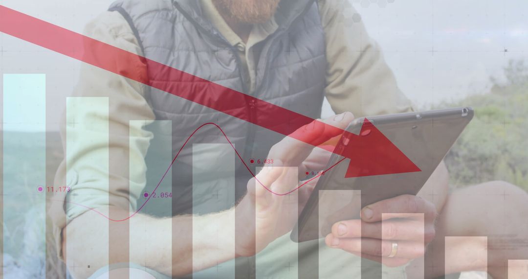 Financial Data Analysis on Tablet in Outdoor Setting