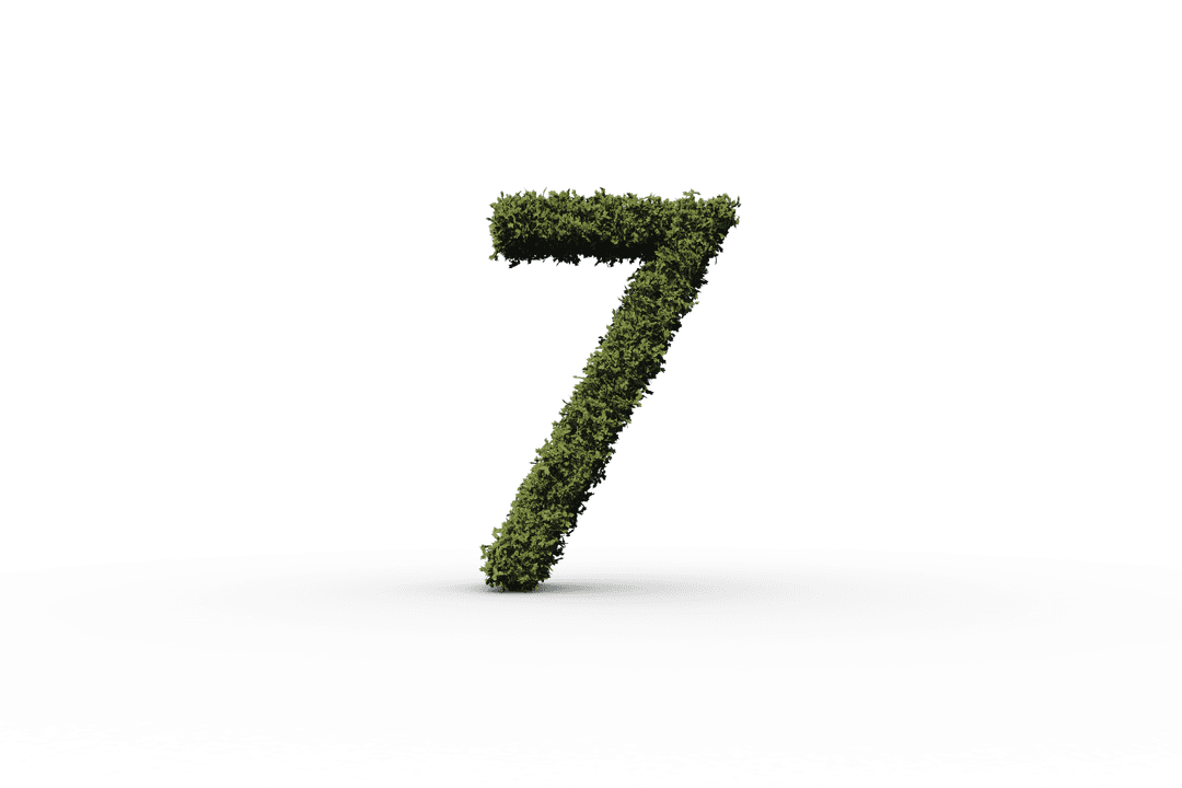 Green Leafy Number 7 on Transparent Background for Environmental Themes