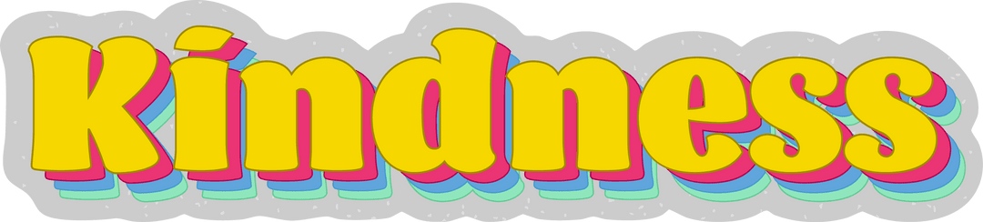 Retro 3D Text 'Kindness' with Multicolor Shadows on Transparent Background