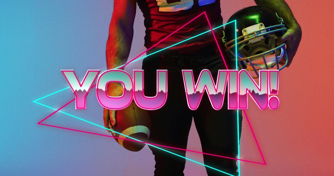 You Win Text with American Football Player and Neon Triangles