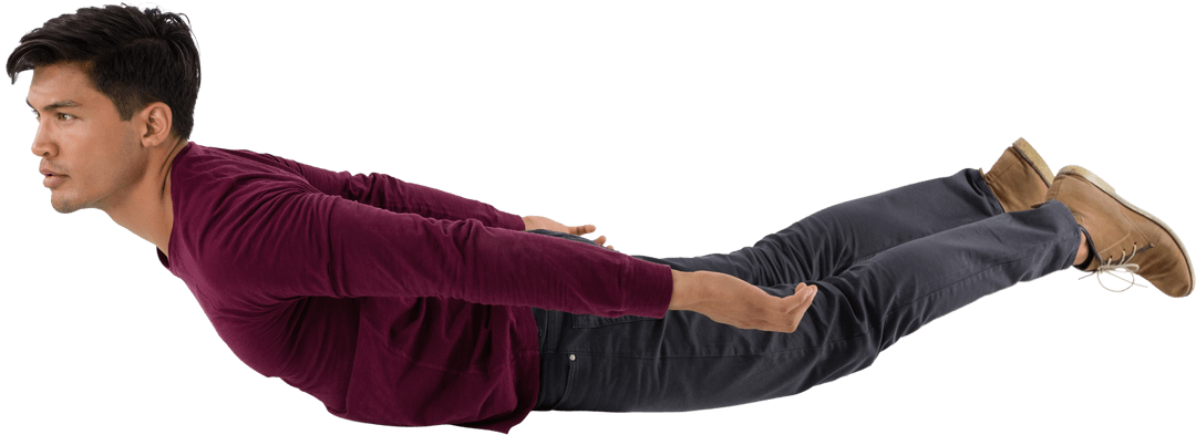 Transparent Side View Businessman Flying Pose Isolated