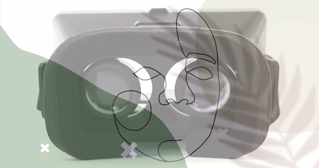 VR Headset with Abstract Shapes and Network Overlay