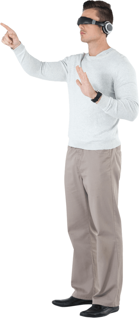 Young Adult Engaging with Transparent Virtual Reality Headset