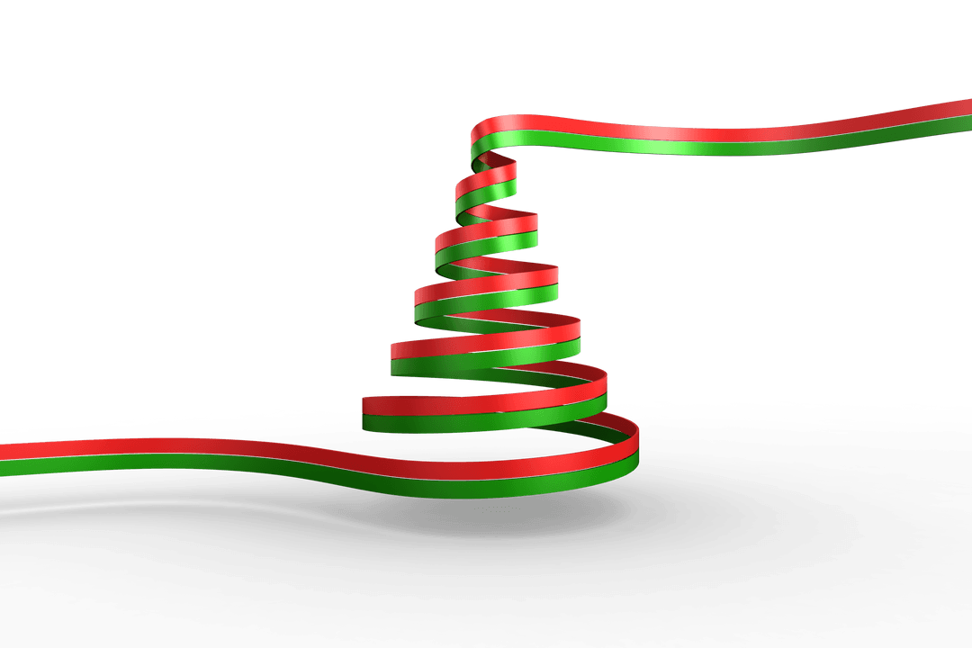 Red and Green Spiral Ribbon on Transparent Background for Festive Design