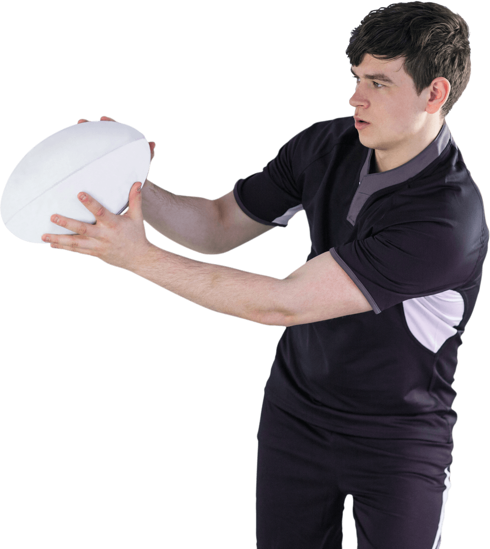 Young Rugby Player Receiving Side Pass Transparent Background