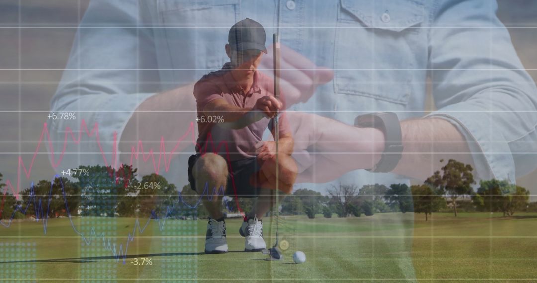 Golfer Analyzing Watch Smart Analytics on Green