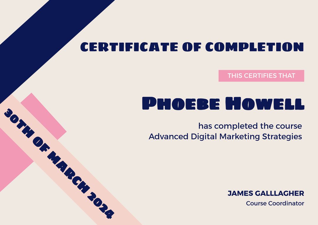 Modern Certificate of Completion for Advanced Digital Marketing Strategies - Download Free Stock Templates Pikwizard.com