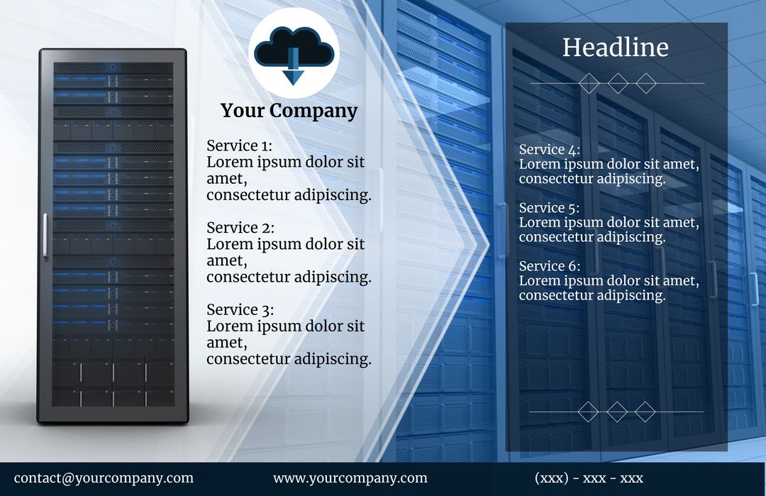 Corporate Services Template with Server Room Background for IT Companies