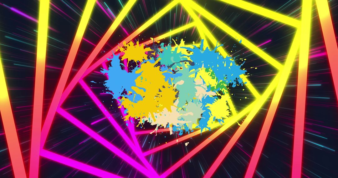 Vibrant Neon Lines and Colorful Splashes in Dynamic Abstract Art