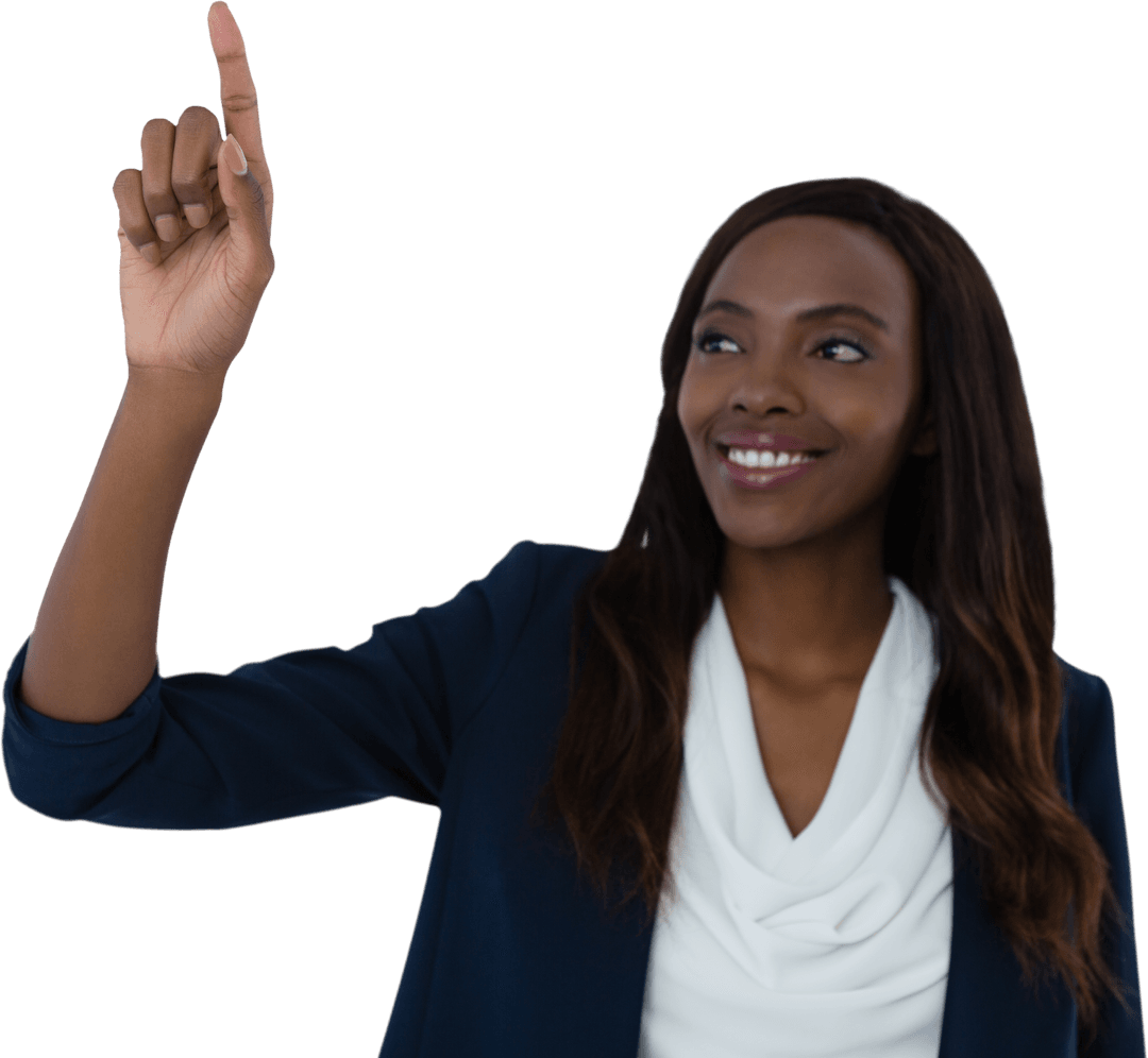 Businesswoman Touching Virtual Interface on Transparent Background