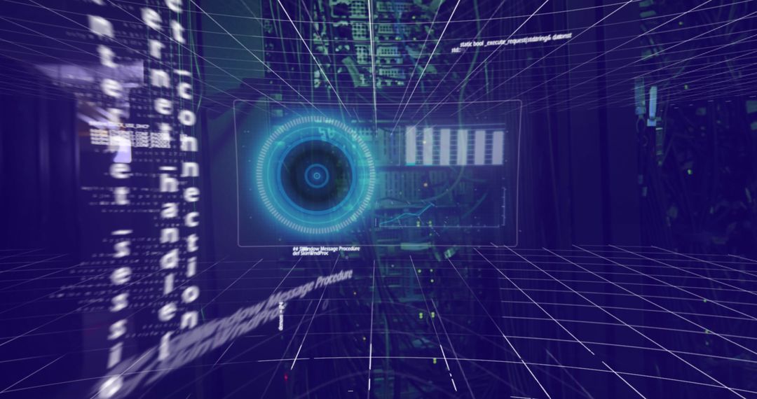 Digital Interface on Data Processing Screens in Server Room