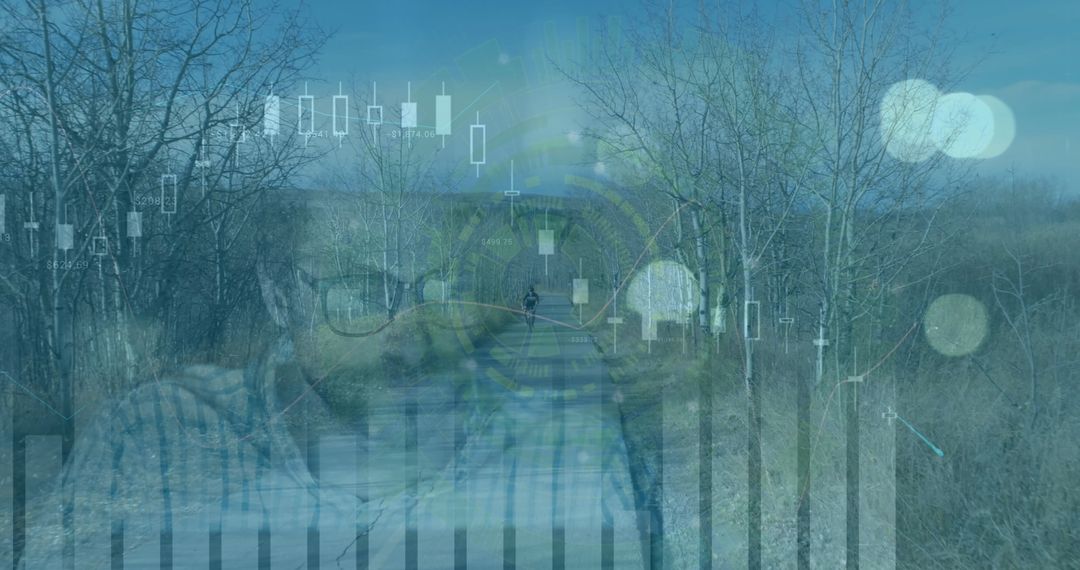 Businessman and Cyclist Amidst Digital Data Estoatusmaps Graphs