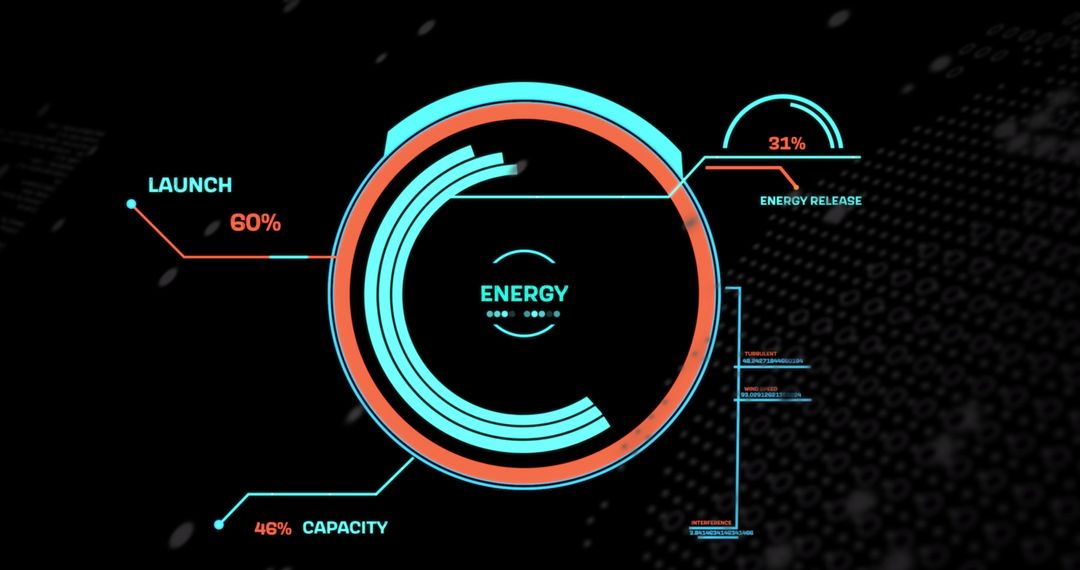 Futuristic Digital Interface with Energy Dial on Black Background