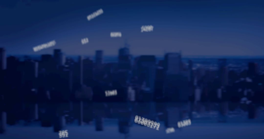 Digital Numbers Cascading Over Urban Skyline at Night
