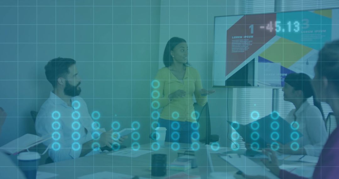 Professional Team Brainstorming with Data Visualization Display