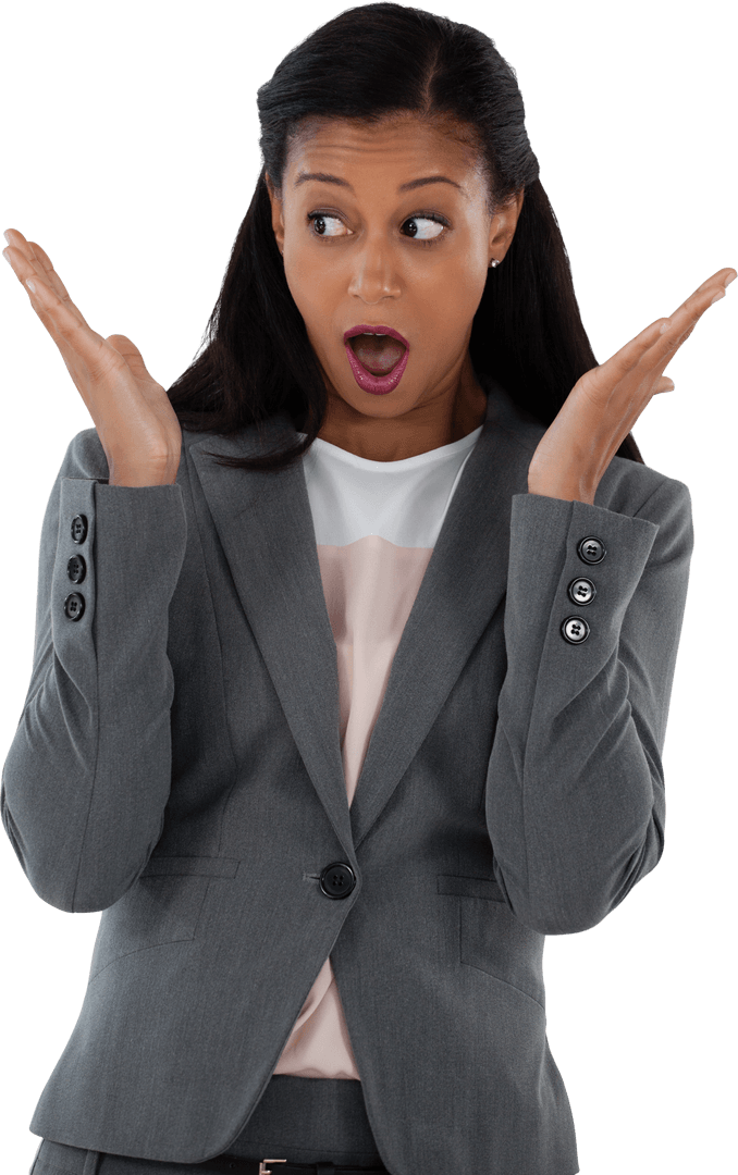 Surprised Businesswoman on Transparent Background Wearing Suit