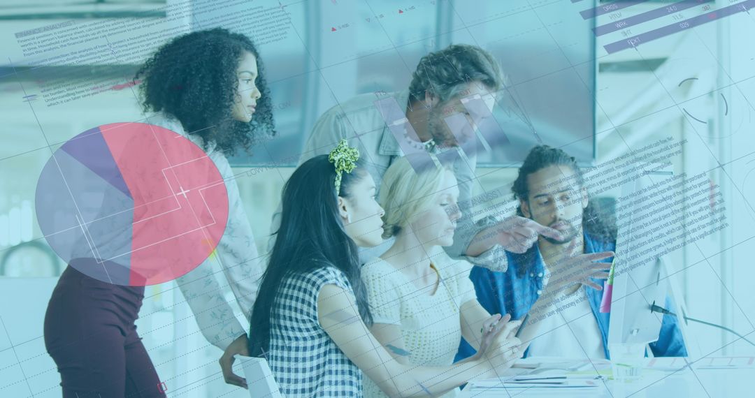 Diverse Team Analyzing Complex Data in Modern Office