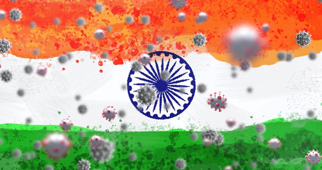 COVID-19 Cells Overlay on Abstract Indian National Flag - Free Images, Stock Photos and Pictures on Pikwizard.com