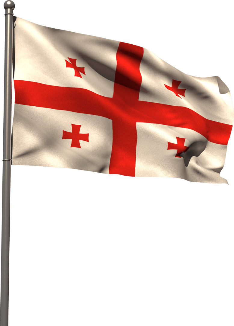 Transparent Waving Flag of Georgia on Flagpole