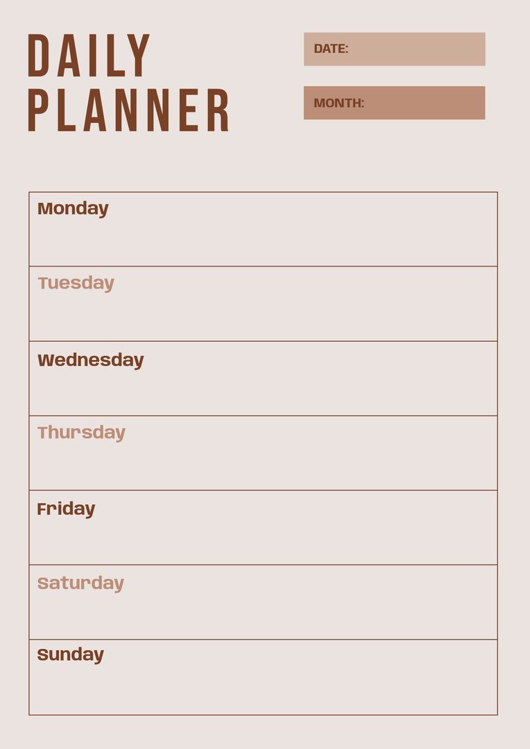 Minimalist Daily Planner Template with Weekly Layout and Date Fields - Download Free Stock Templates Pikwizard.com