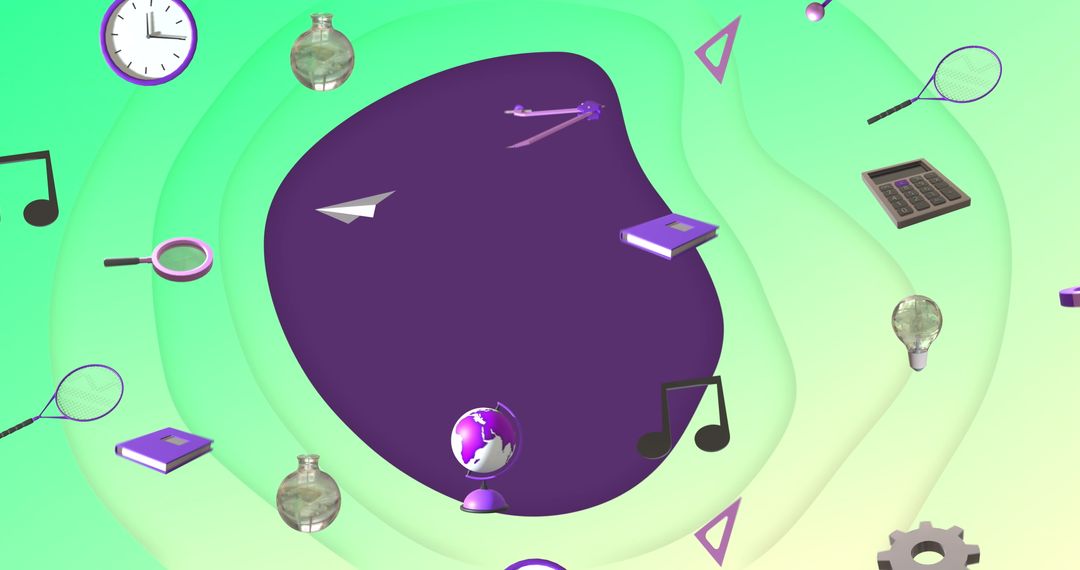 Education and Learning Icons with Vibrant Green and Purple Background