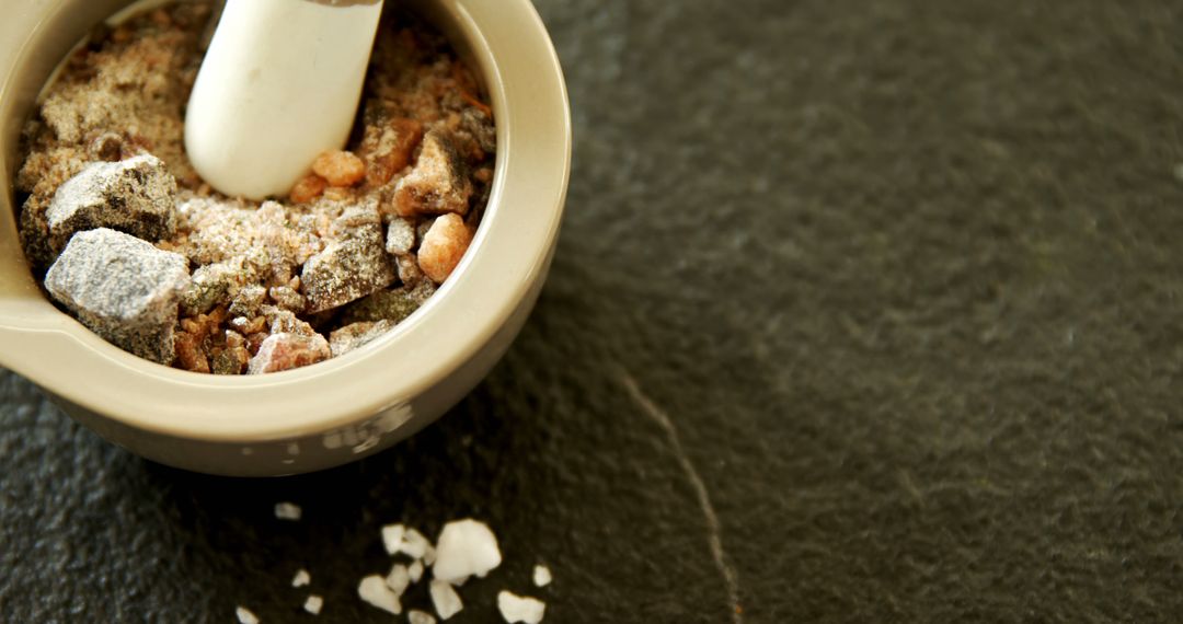 Mortar and Pestle with Aromatic Spice Mix on Rustic Surface - Free Images, Stock Photos and Pictures on Pikwizard.com