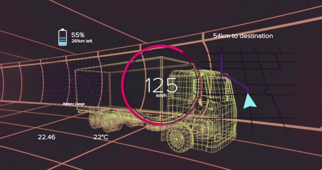Digital Interface Overlay with Speedometer and Truck Model