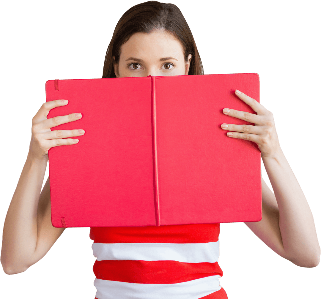 Student Hiding Face with Book for Playful Academic Concept on Transparent Background