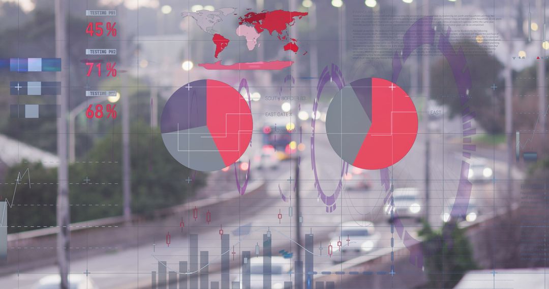 Data Visualizations Overlay Busy Urban Traffic Scene