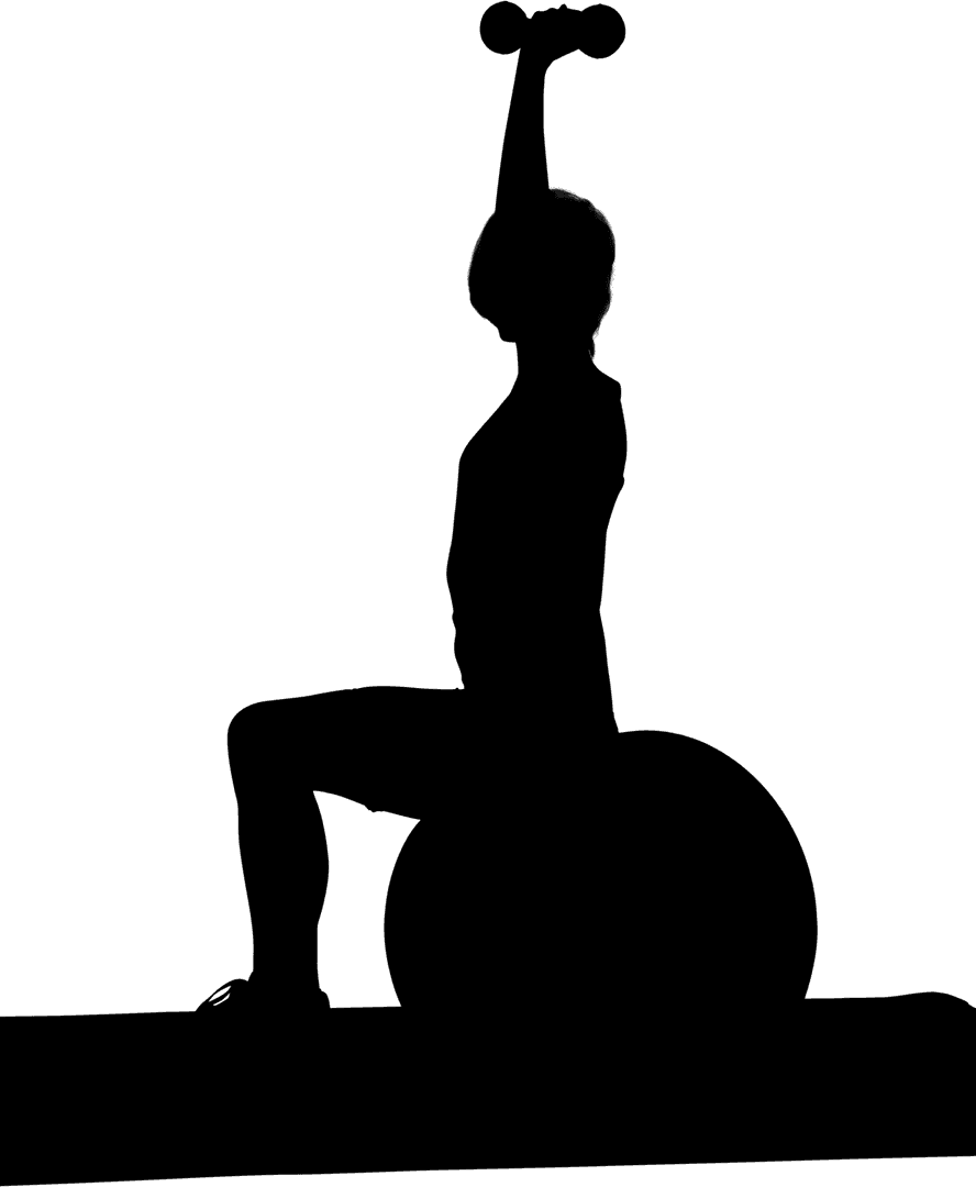 Transparent Silhouette Woman Exercising with Dumbbell on Exercise Ball