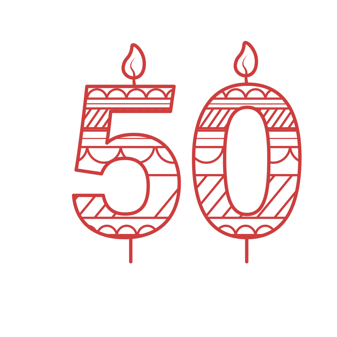 Happy 50th Birthday Red Candle Illustration on Transparent Background