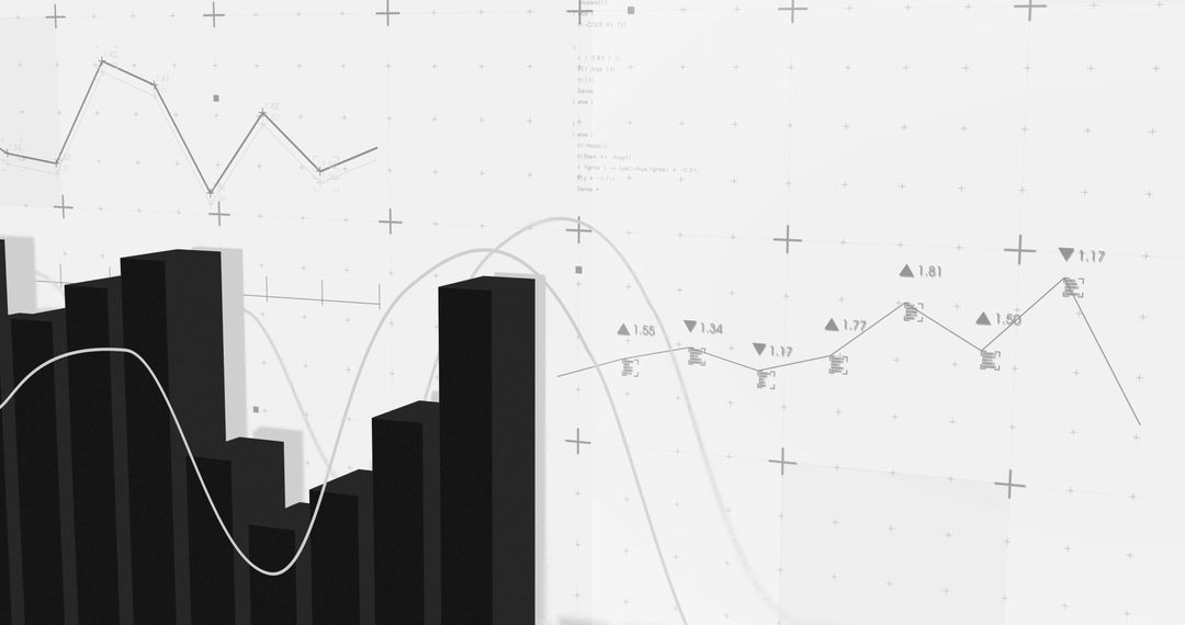 Black Bar Graph and Line Chart on White Background