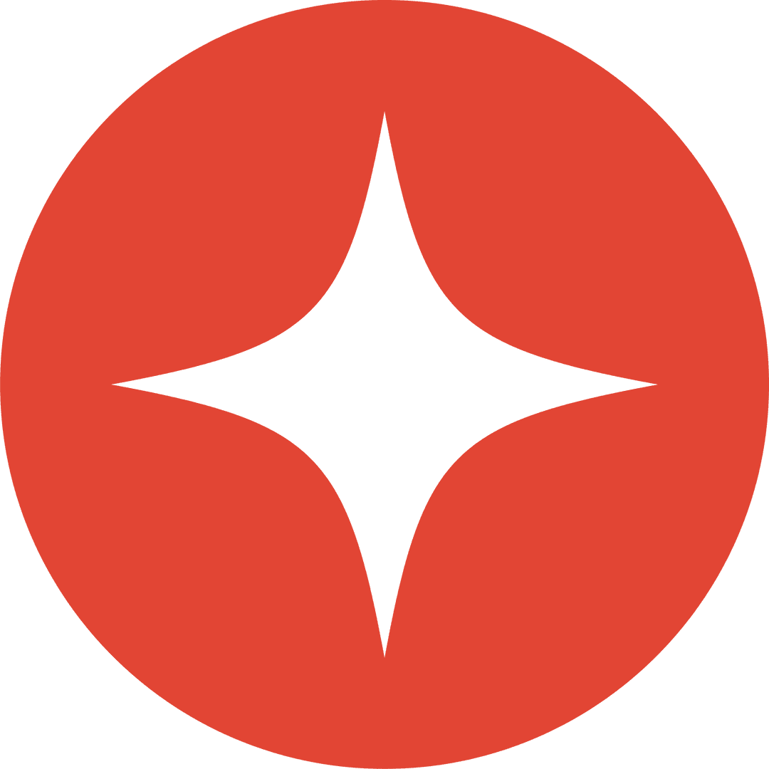 Red Circular Emblem with Geometric Star on Transparent Background