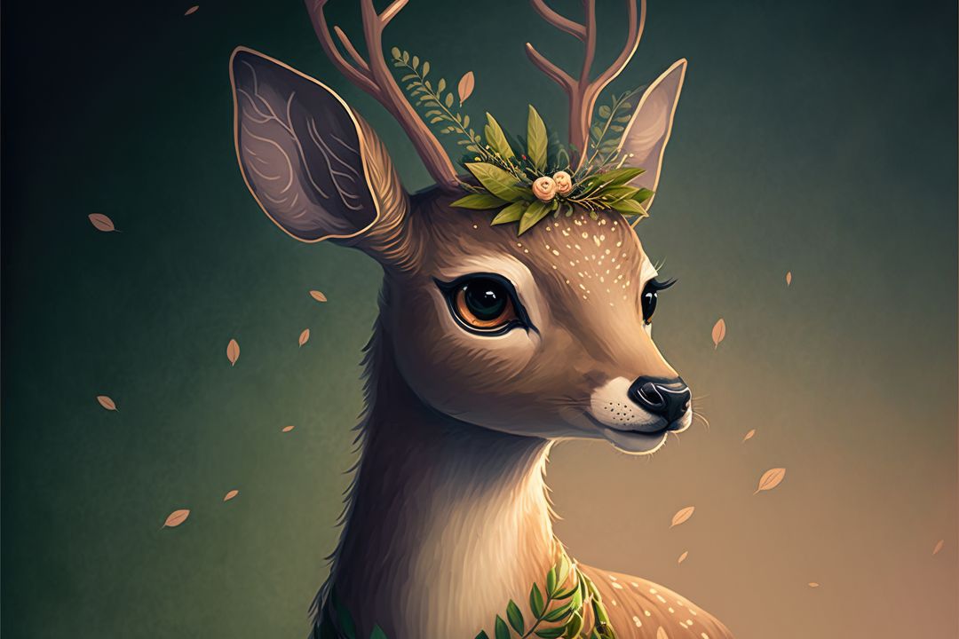Whimsical Portrait of Adorable Deer with Floral Crown - Free Images, Stock Photos and Pictures on Pikwizard.com