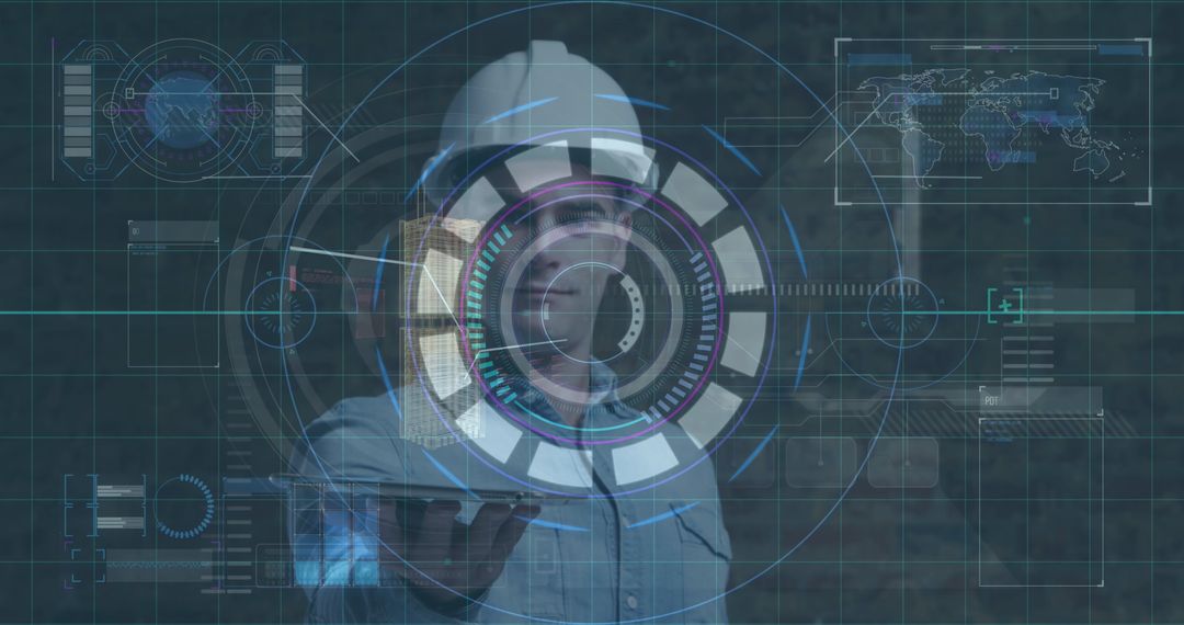 Engineer Interacting with High-Tech Digital Interface