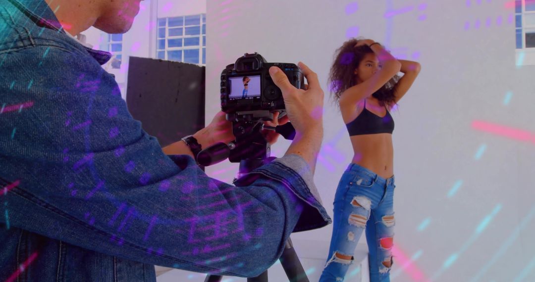 Fashion Model in Studio Posed for Dynamic Shoot