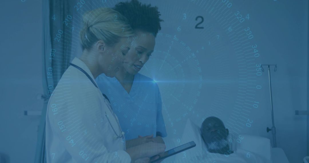 Healthcare Professionals Using Tablet in Hospital Room