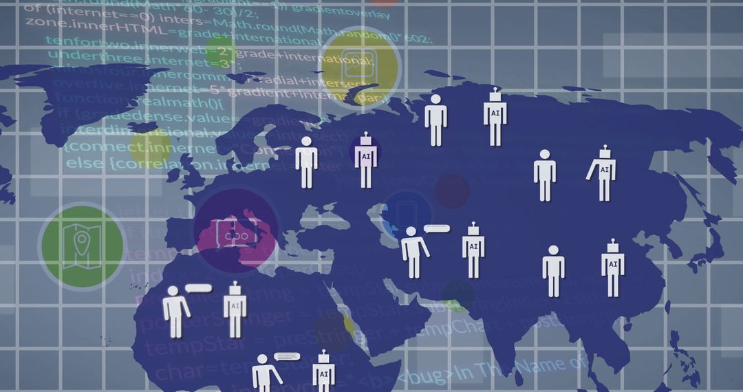 Global Technology Network with Digital Human Icons