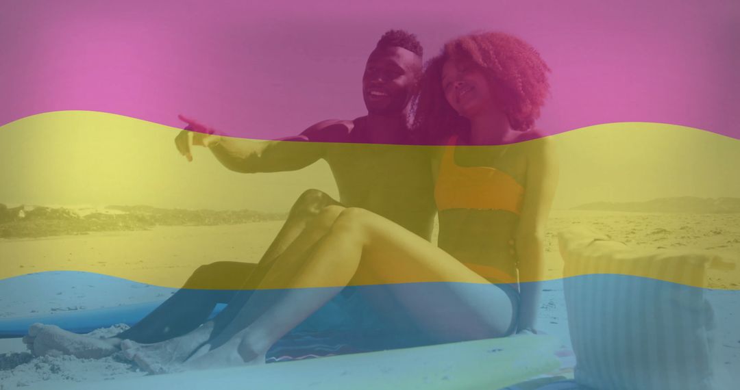 Couple in Swimwear Enjoying Beach with Summer Vibes