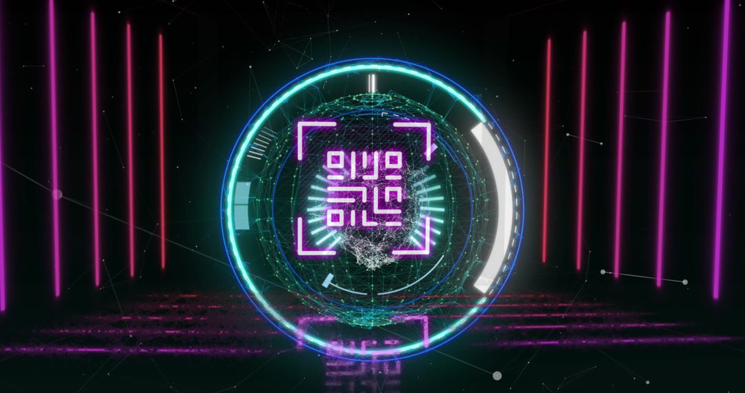 Futuristic Neon QR Code against Dark Background