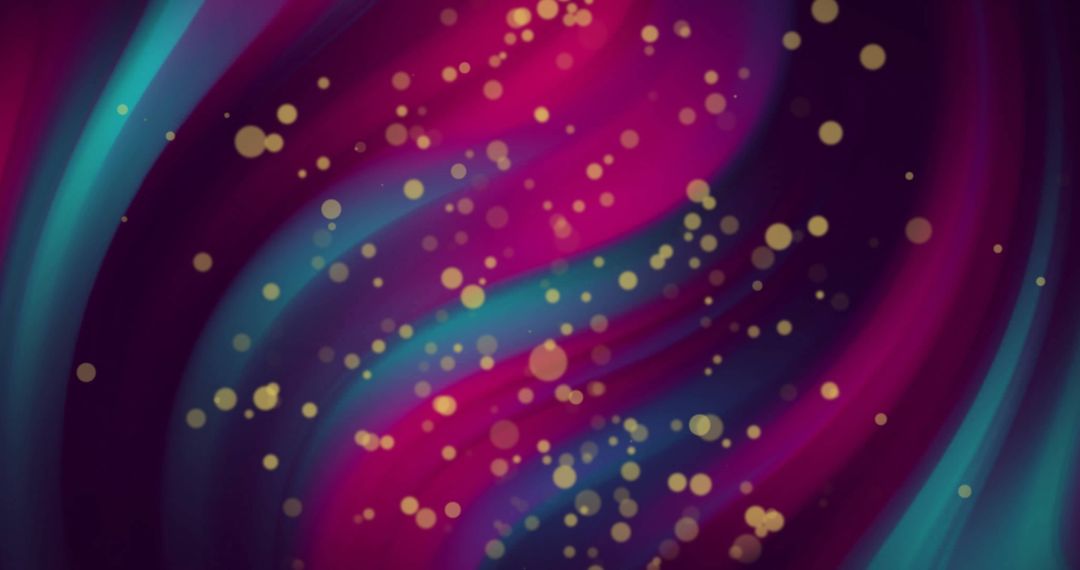 Abstract Neon Waves with Floating Golden Light Orbs