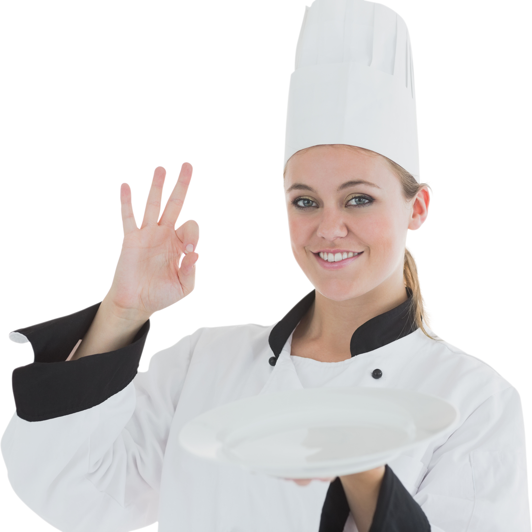 Transparent Female Chef Holding Empty Plate Looking Satisfied - Download Free Stock Images Pikwizard.com