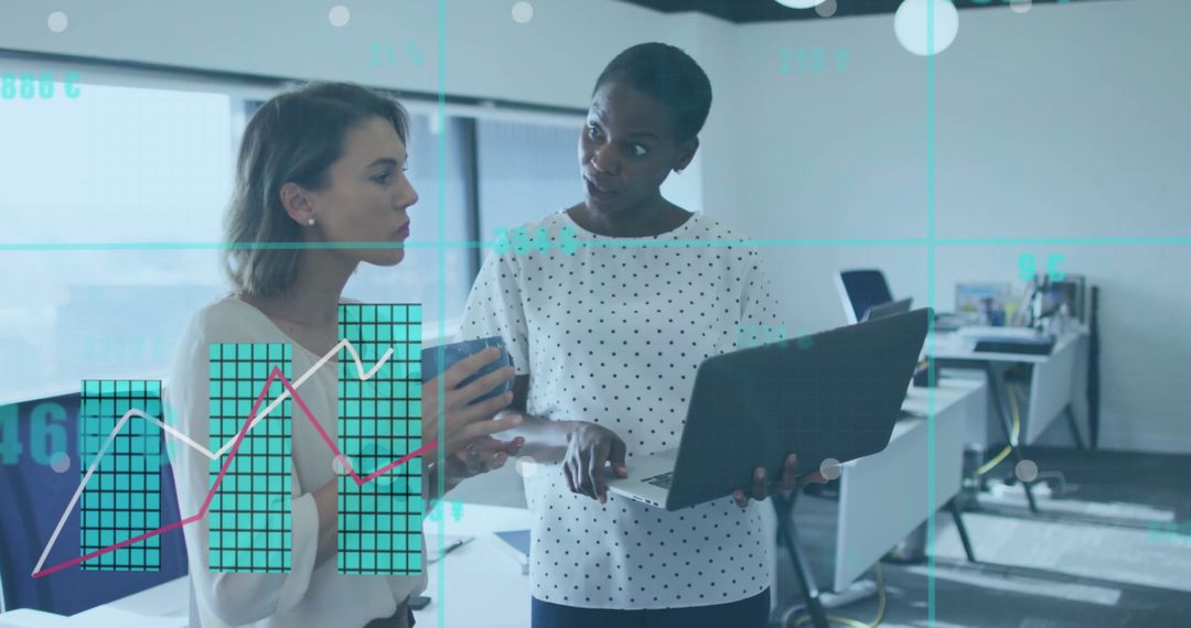 Colleagues Analyzing Financial Data in Modern Office with Digital Interface