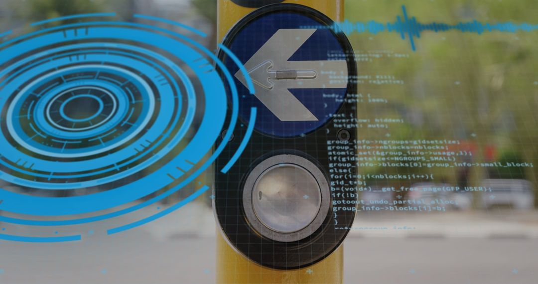 Futuristic Data Processing Interface Over Urban Street Scene