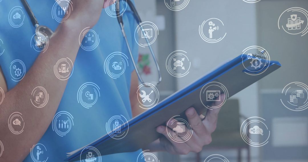 Modern Medicine and Technology Integration with Digital Health Icons