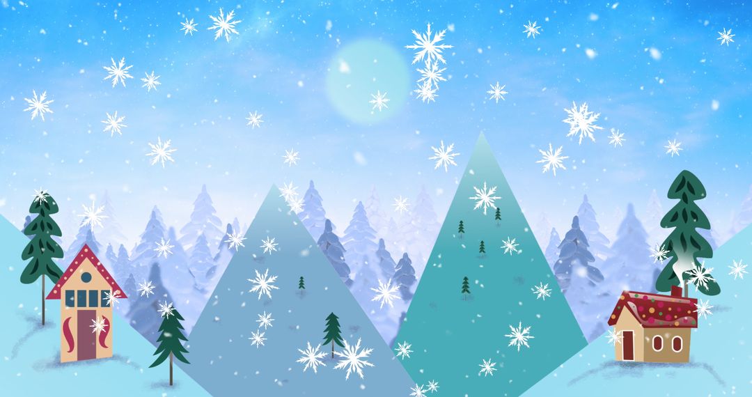 Cozy Winter Wonderland with Falling Snowflakes and Festive Houses