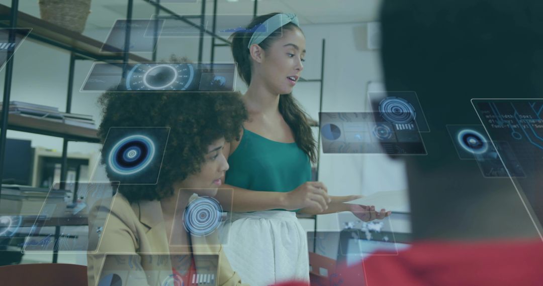 Businesswoman Presenting with Futuristic Holographic Interface