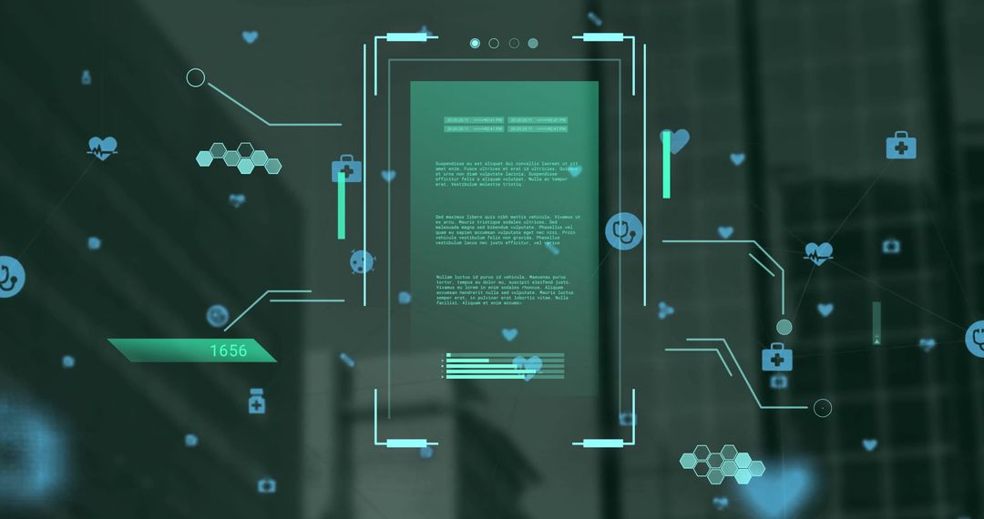 Futuristic Medical Data Processing Interface with Digital Icons